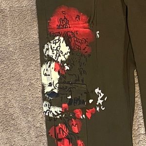 SHEIN Cargo Pants Olive Green w Painted Asian Design Size S